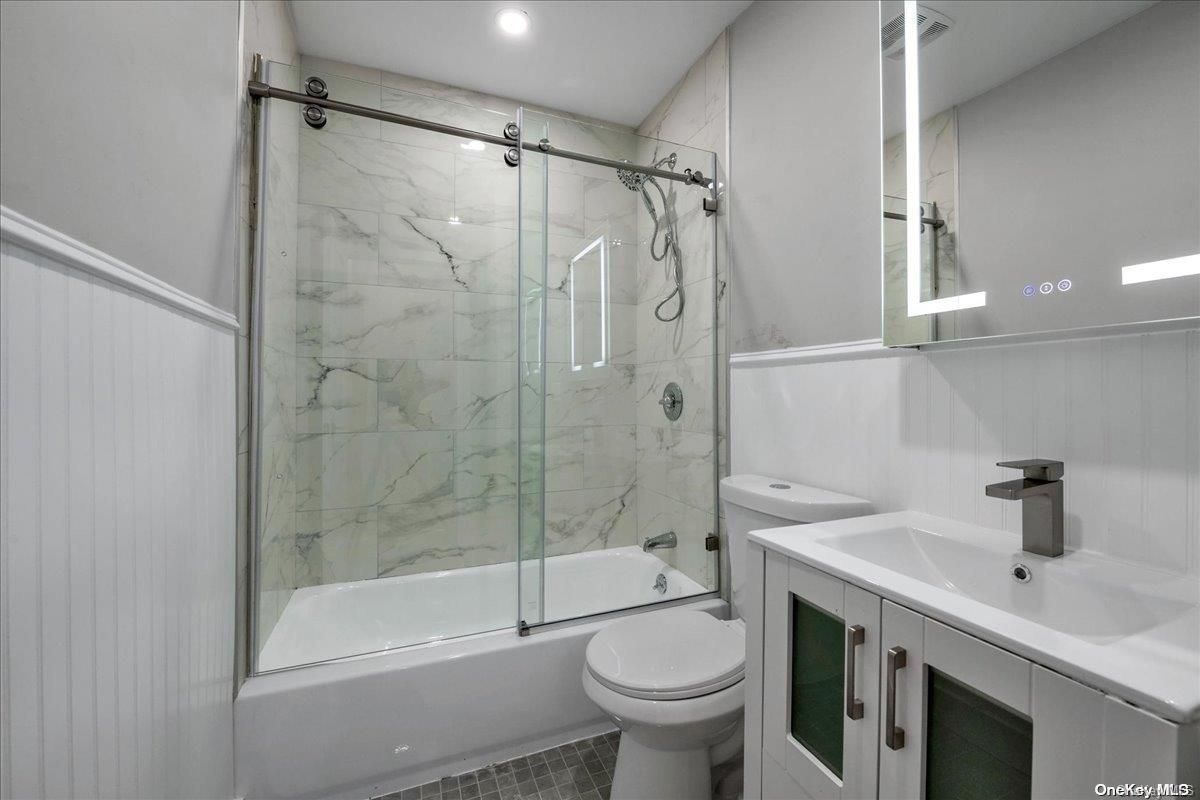 Bathroom, Glass Shower, Interior, Marble Walls, Recessed Lighting