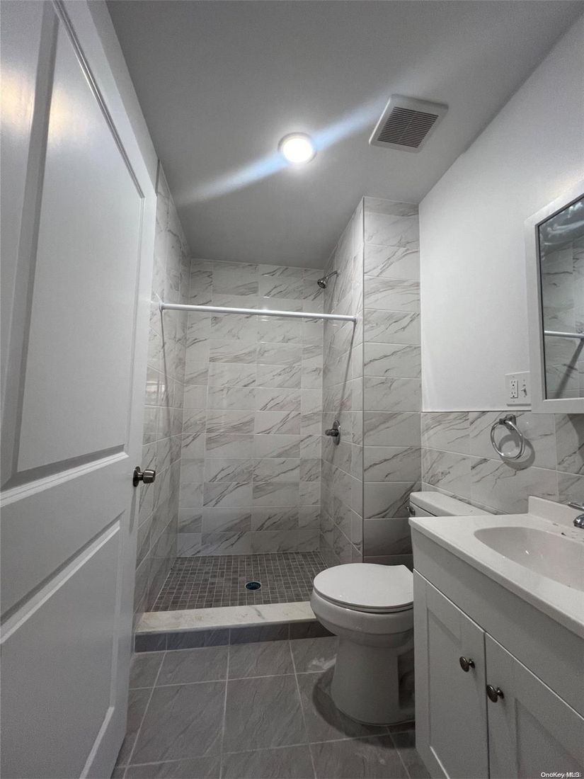 Bathroom, Glass Shower, Interior, Marble Walls, Recessed Lighting