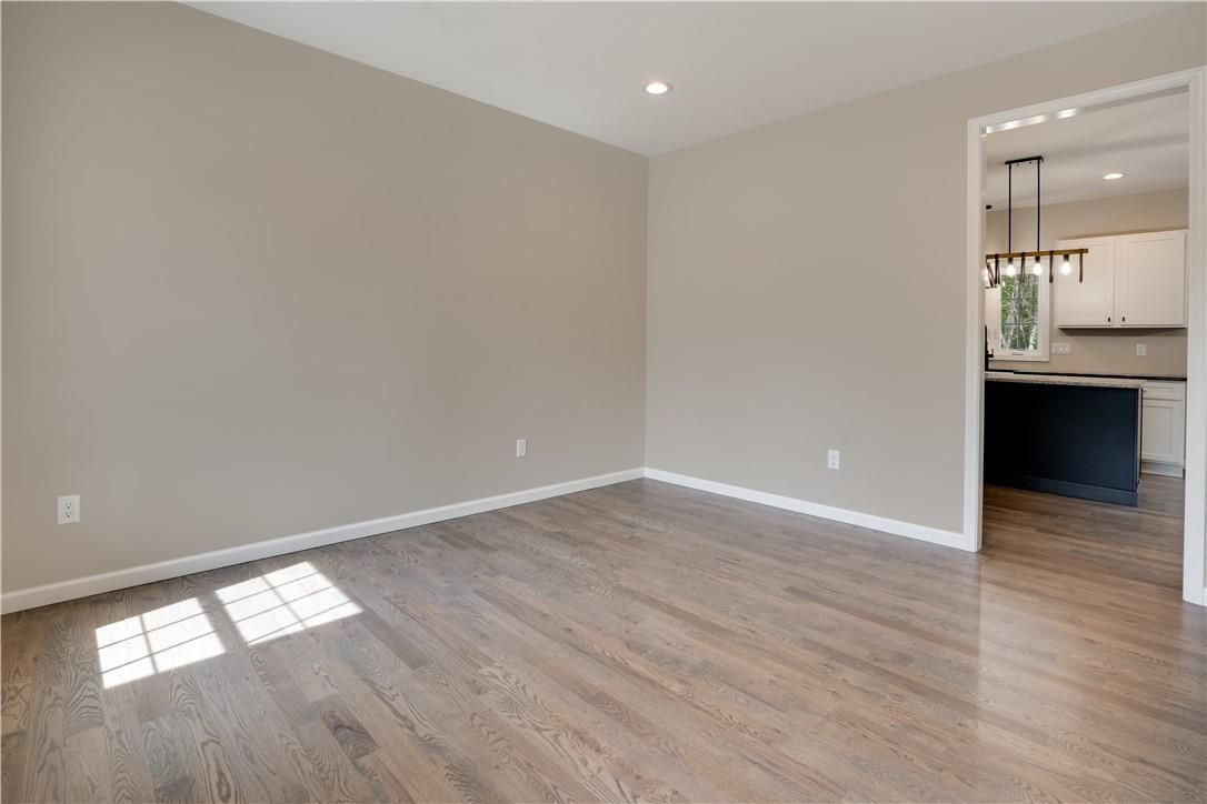 Empty room, Interior, Pendant Lights, Recessed Lighting, Wood Texture Flooring