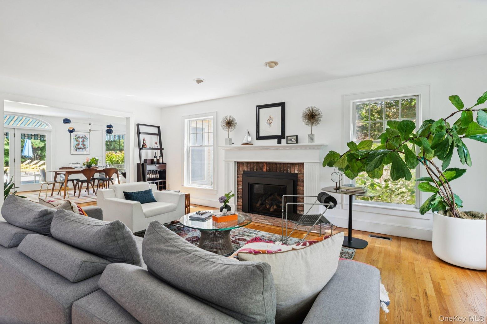 Dining room, Fireplace, Interior, Living room, Wood Texture Flooring