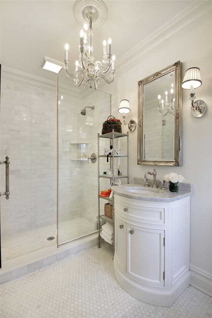 Bathroom, Chandelier, Glass Shower, Interior