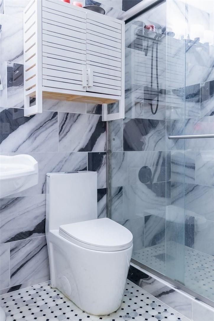 Bathroom, Glass Shower, Interior, Marble Walls