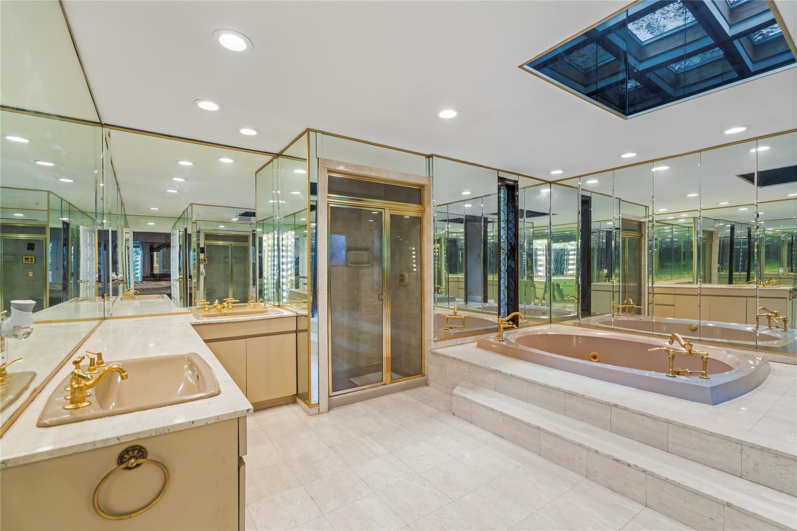 Bathroom, Dual Sink Vanities, Glass Shower, Interior, Recessed Lighting