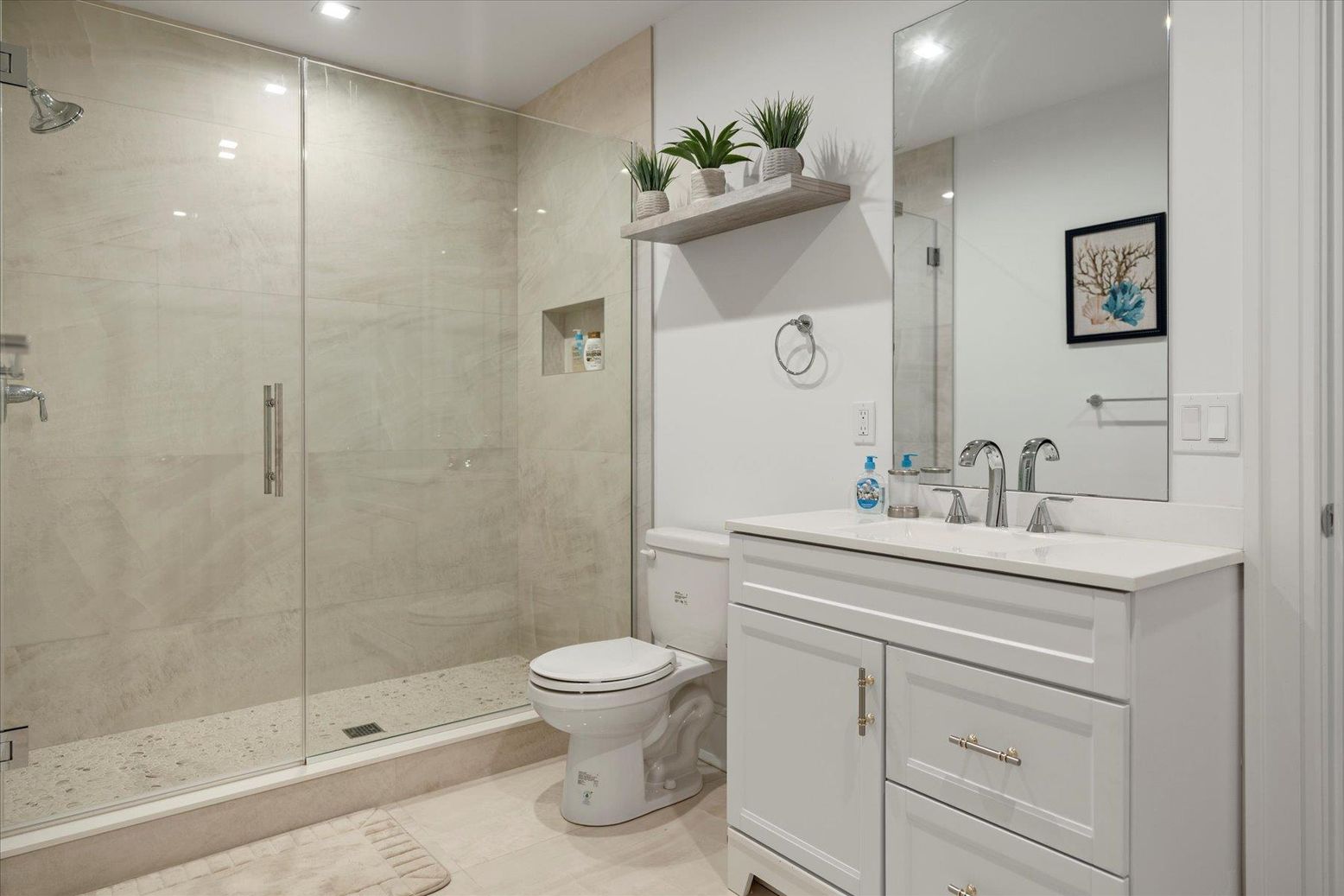 Bathroom, Glass Shower, Interior, Recessed Lighting