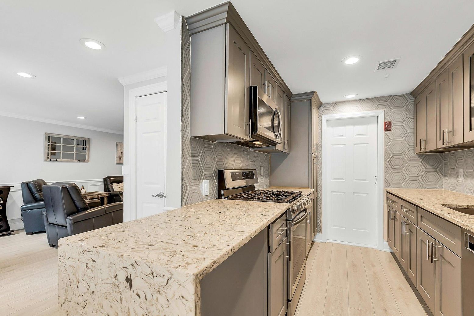 Interior, Kitchen, Recessed Lighting, Wood Texture Flooring