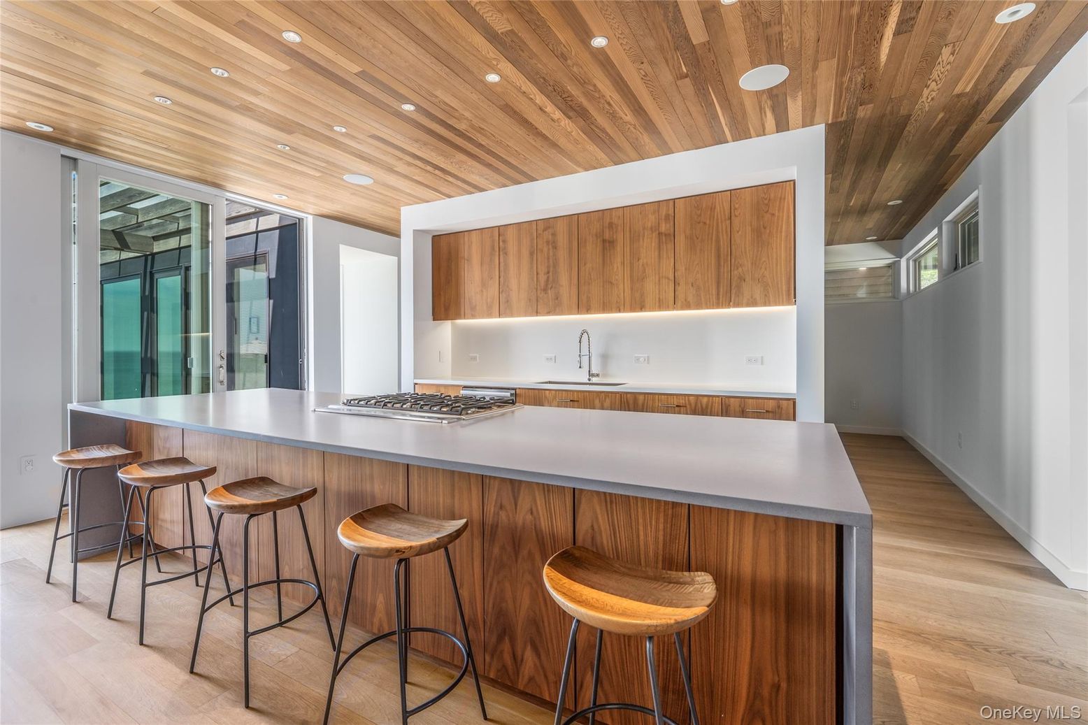 Interior, Kitchen, Recessed Lighting, Wooden Ceilings, Wood Texture Flooring