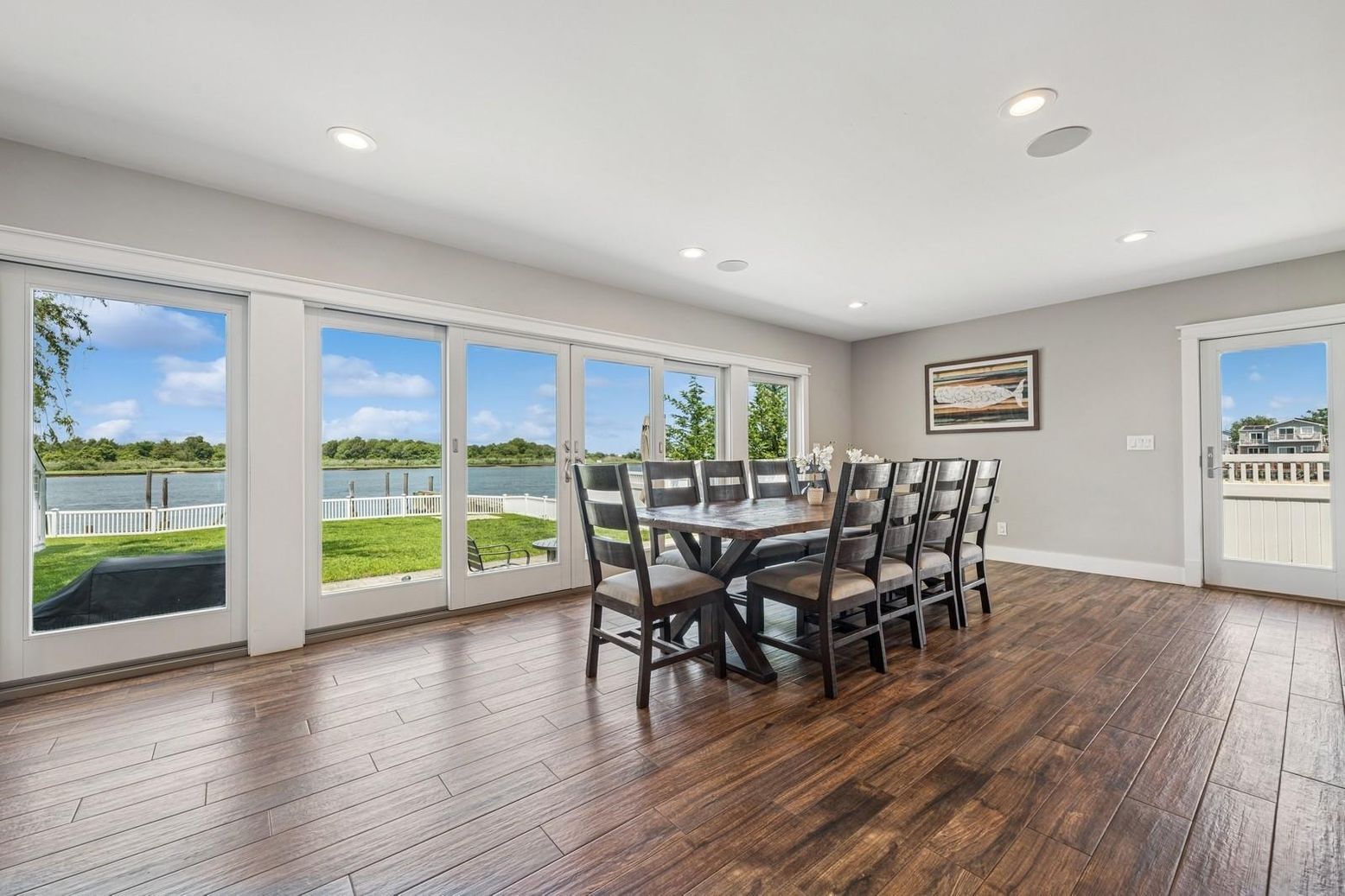 Dining room, Interior, Recessed Lighting, Water, Wood Texture Flooring