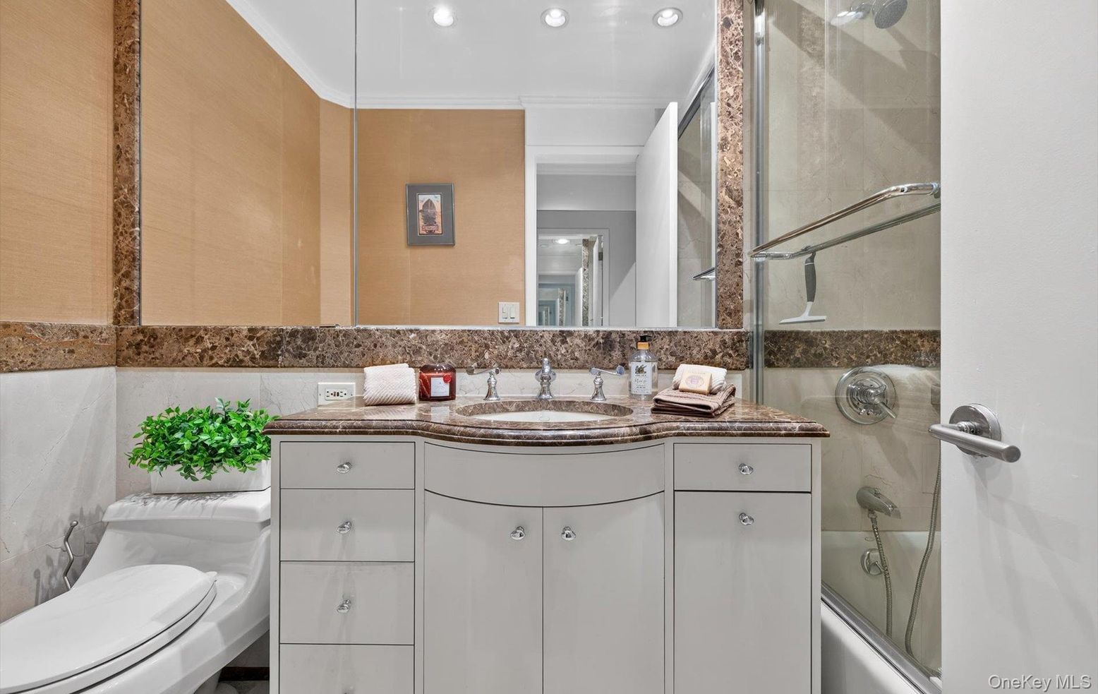 Bathroom, Glass Shower, Interior, Recessed Lighting