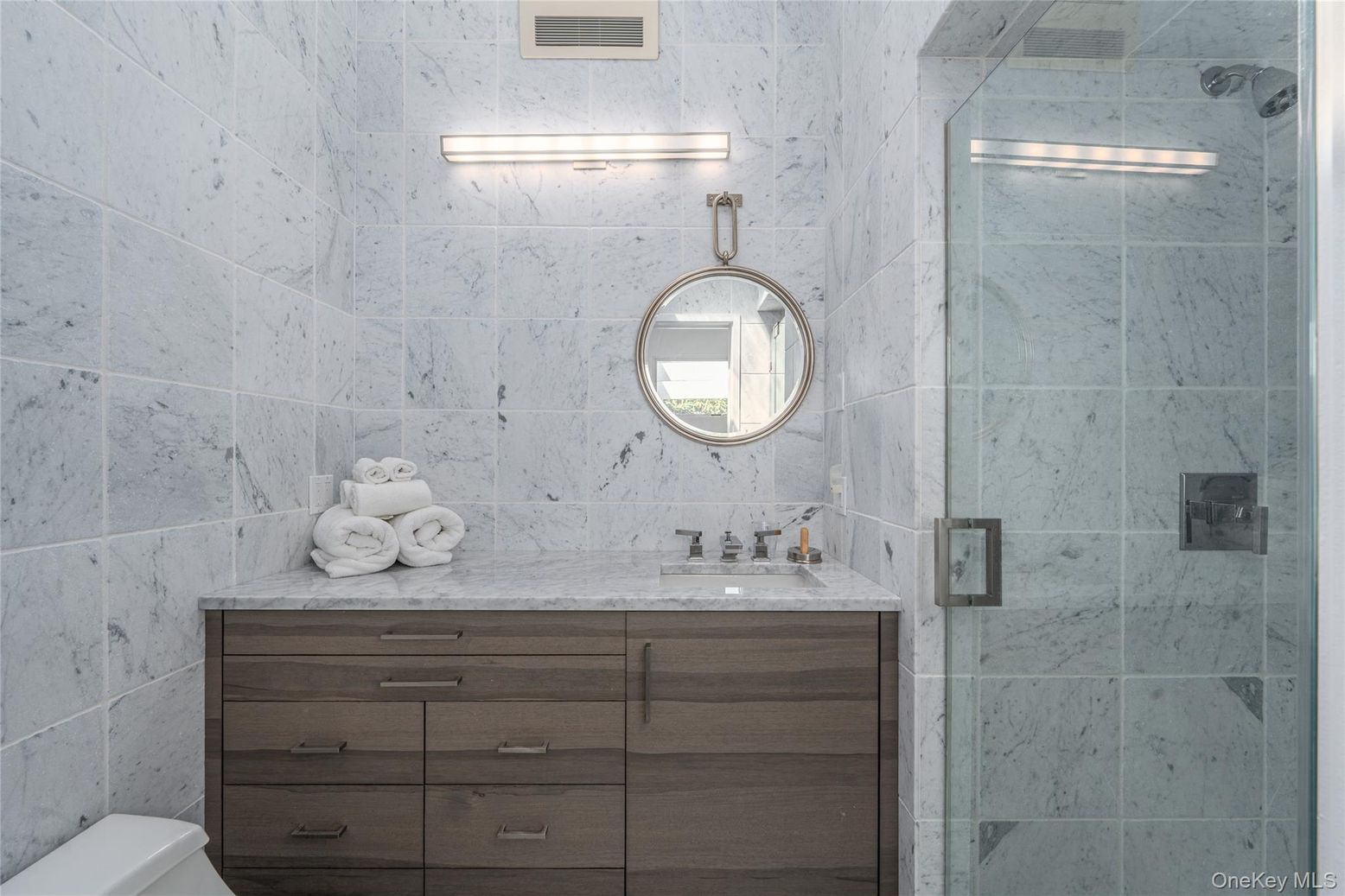 Bathroom, Glass Shower, Interior, Marble Walls