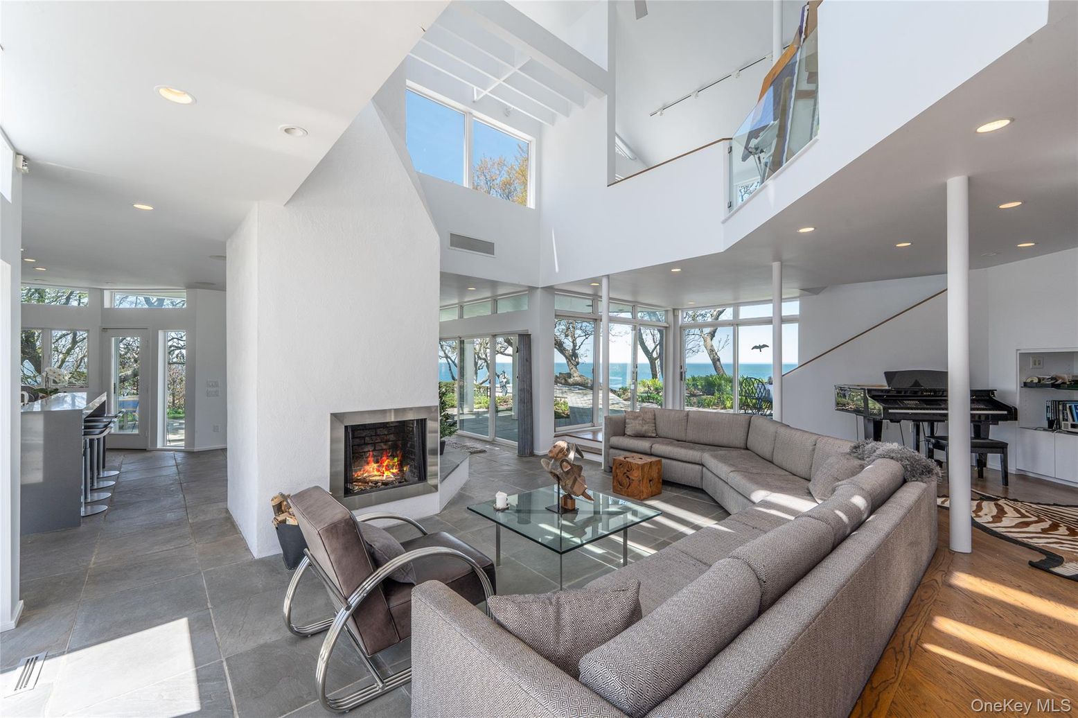 Fireplace, Interior, Living room, Piano, Recessed Lighting