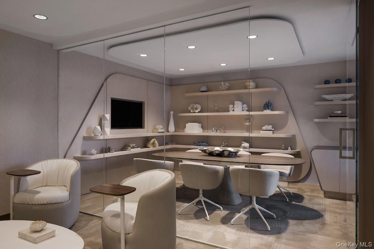 Dining room, Interior, Recessed Lighting, Wood Texture Flooring