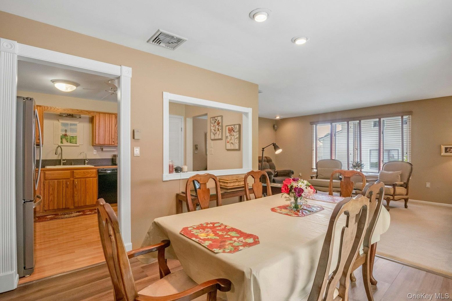 Dining room, Interior, Recessed Lighting, Wood Texture Flooring