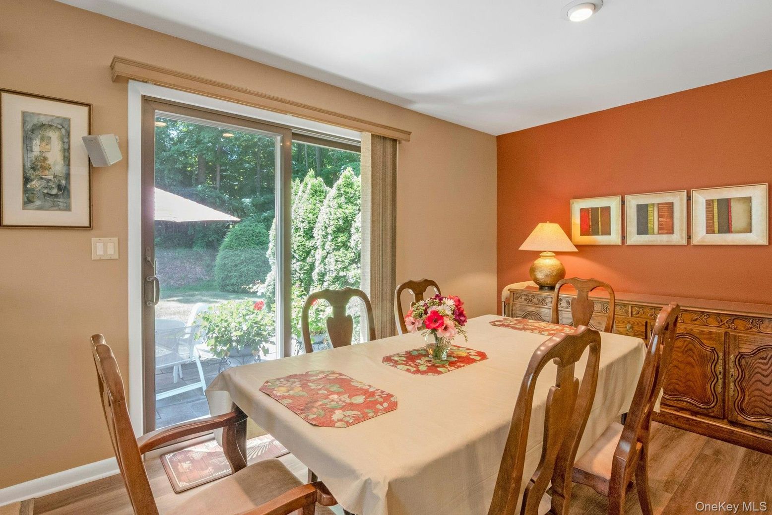 Dining room, Interior, Recessed Lighting, Wood Texture Flooring