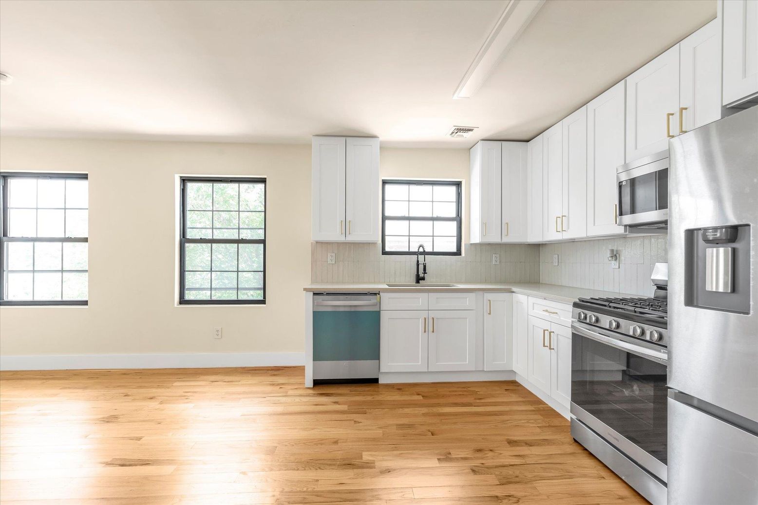 Interior, Kitchen, Stainless Steel Appliances, Wood Texture Flooring