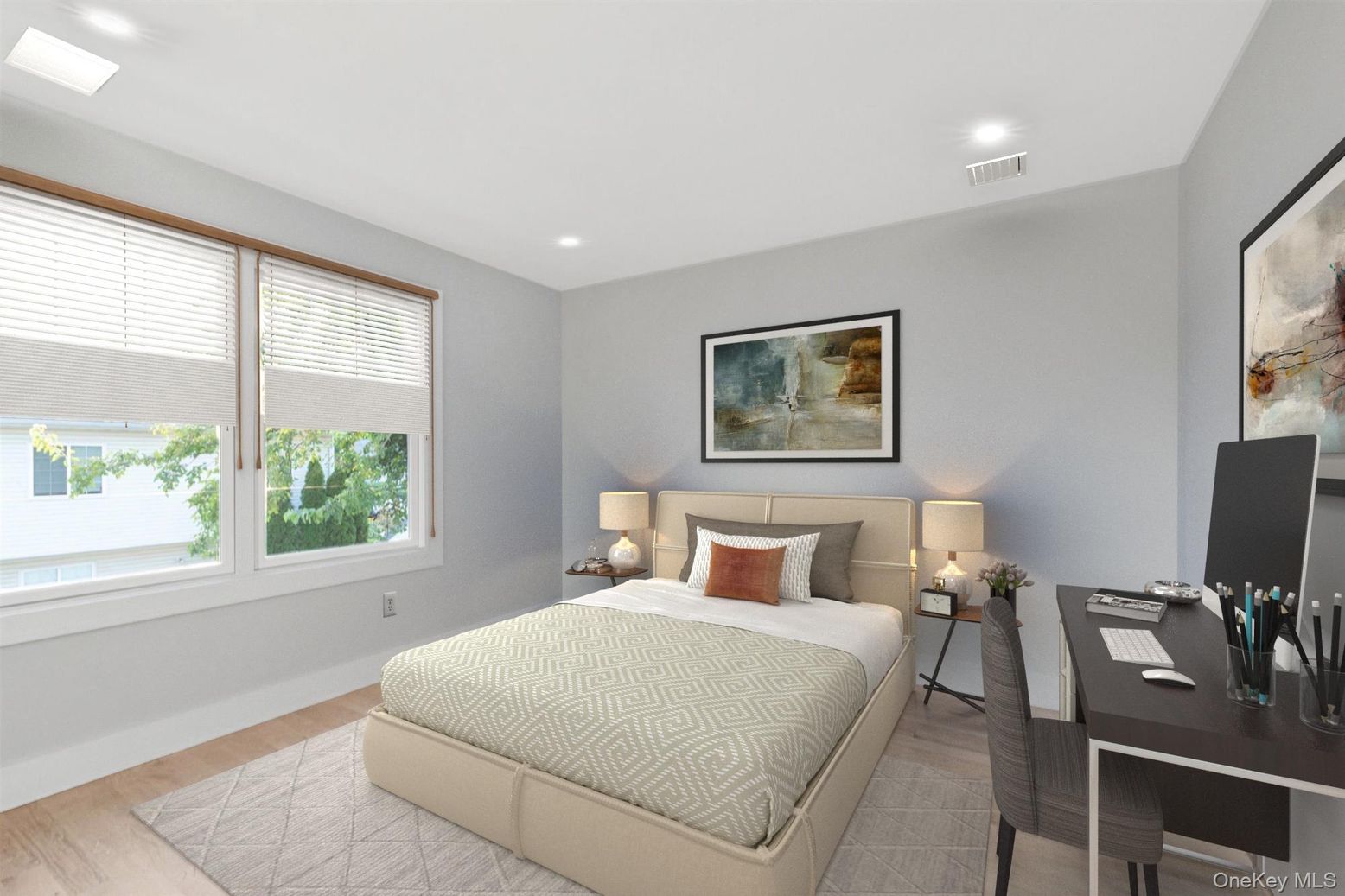 Bedroom, Home Office, Interior, Recessed Lighting, Wood Texture Flooring
