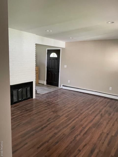 Empty room, Fireplace, Interior, Recessed Lighting, Wood Texture Flooring