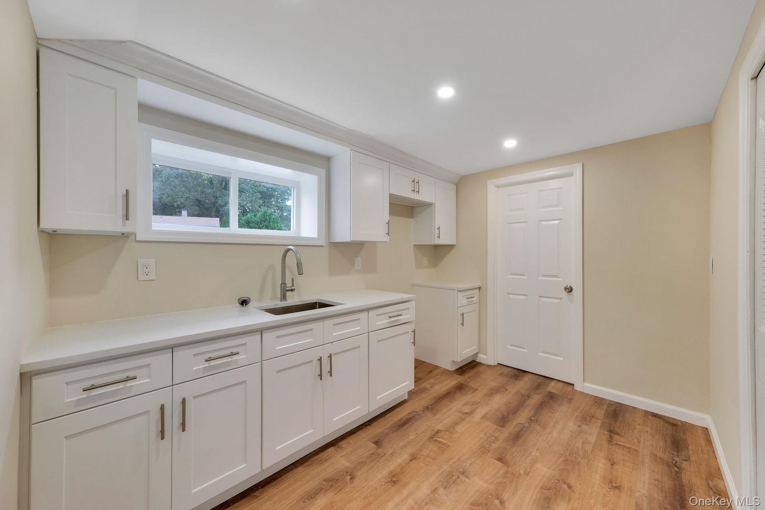 Interior, Kitchen, Recessed Lighting, Wood Texture Flooring