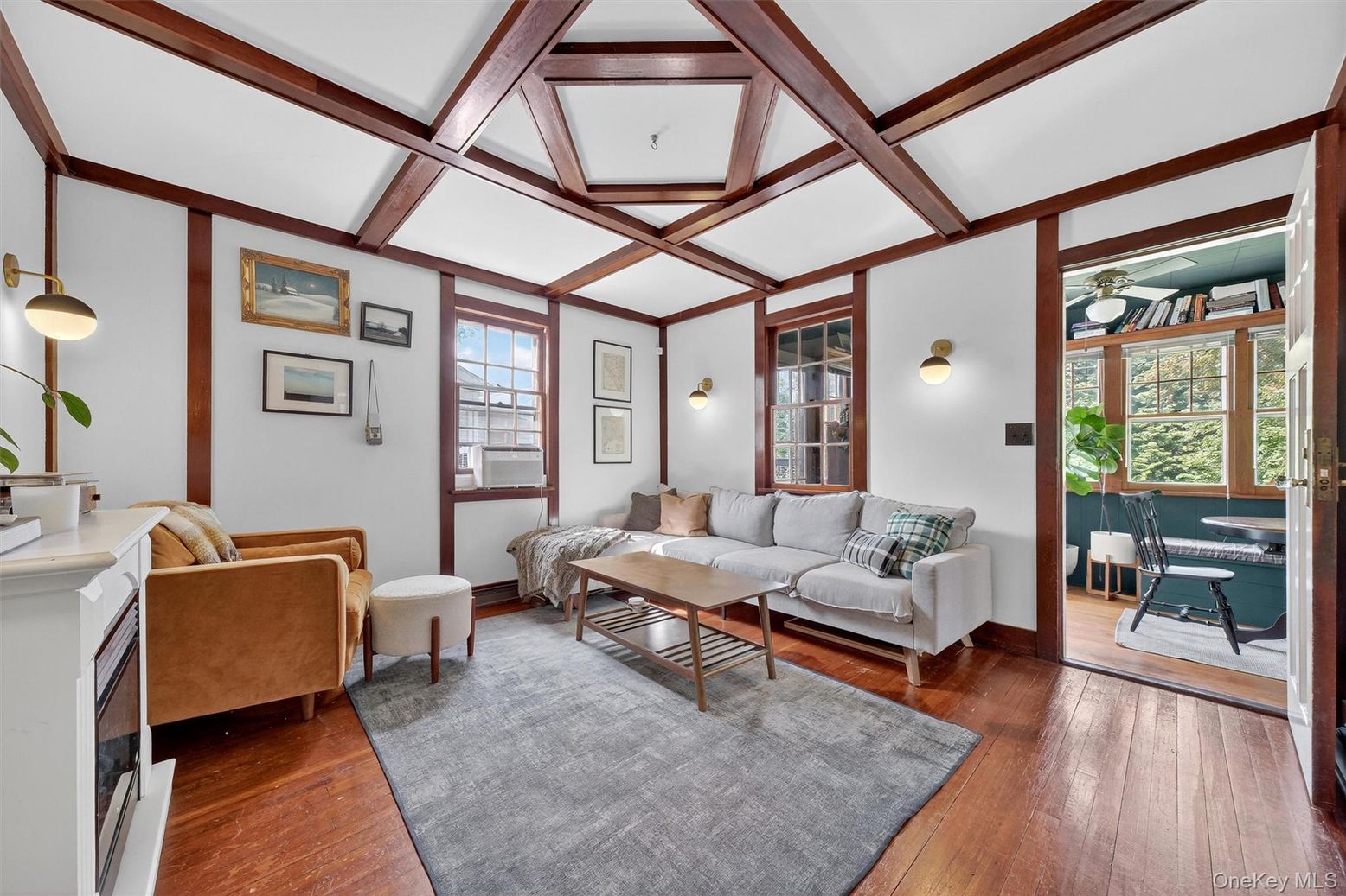 Fireplace, Interior, Living room, Wooden Beams, Wood Texture Flooring