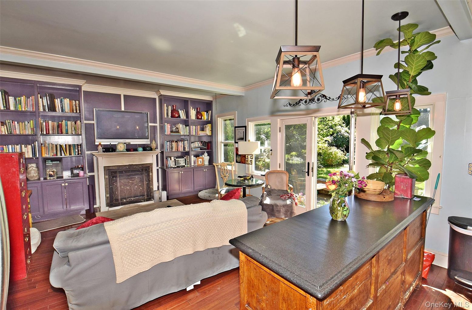 Fireplace, Interior, Pendant Lights, Wood Texture Flooring