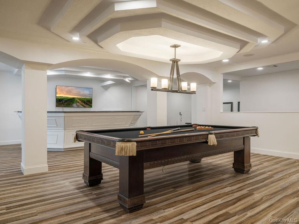 Billiard Table, Game Room, Interior, Recessed Lighting, Wood Texture Flooring