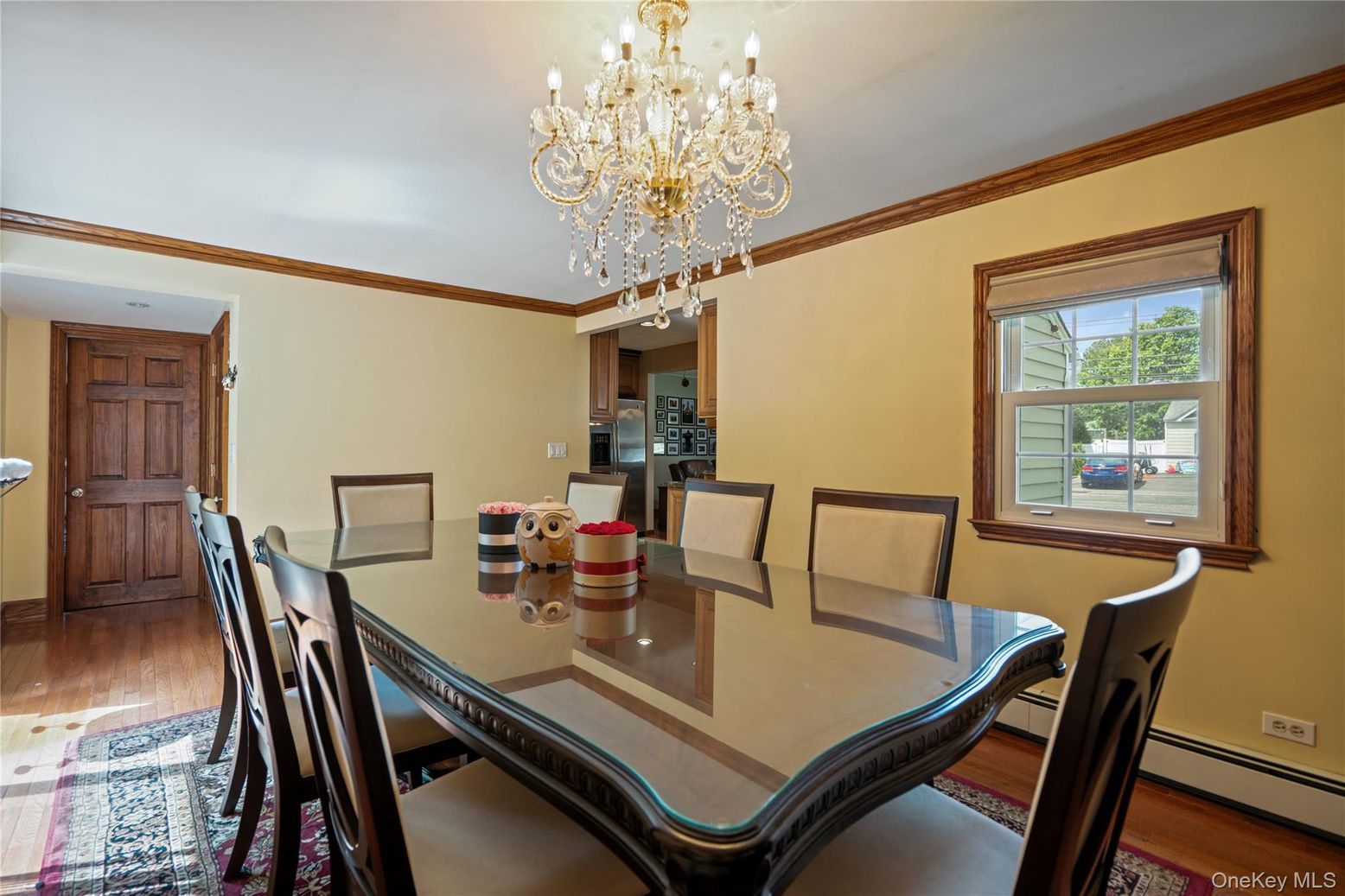 Chandelier, Dining room, Interior, Wood Texture Flooring