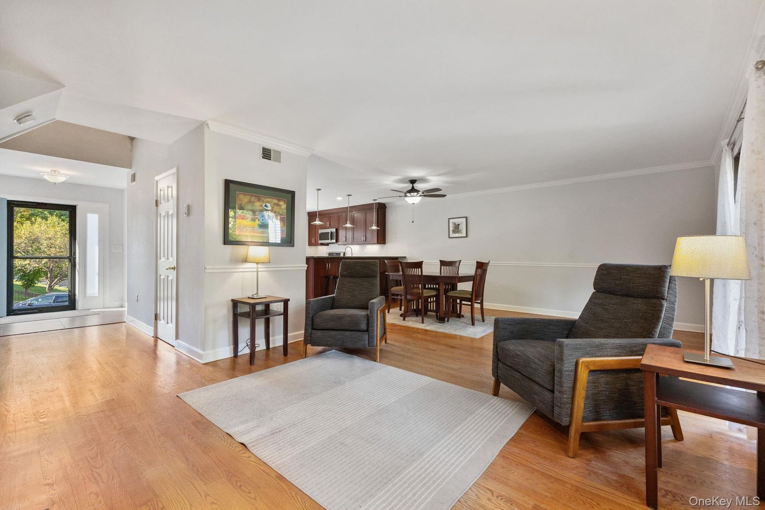 Dining room, Interior, Pendant Lights, Wood Texture Flooring