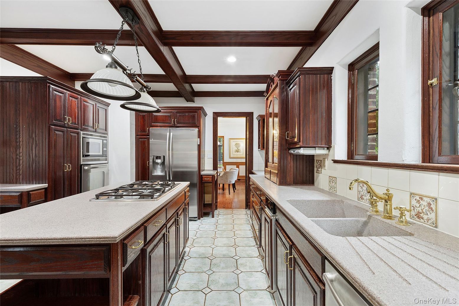 Interior, Kitchen, Pendant Lights, Recessed Lighting, Stainless Steel Appliances, Wooden Beams