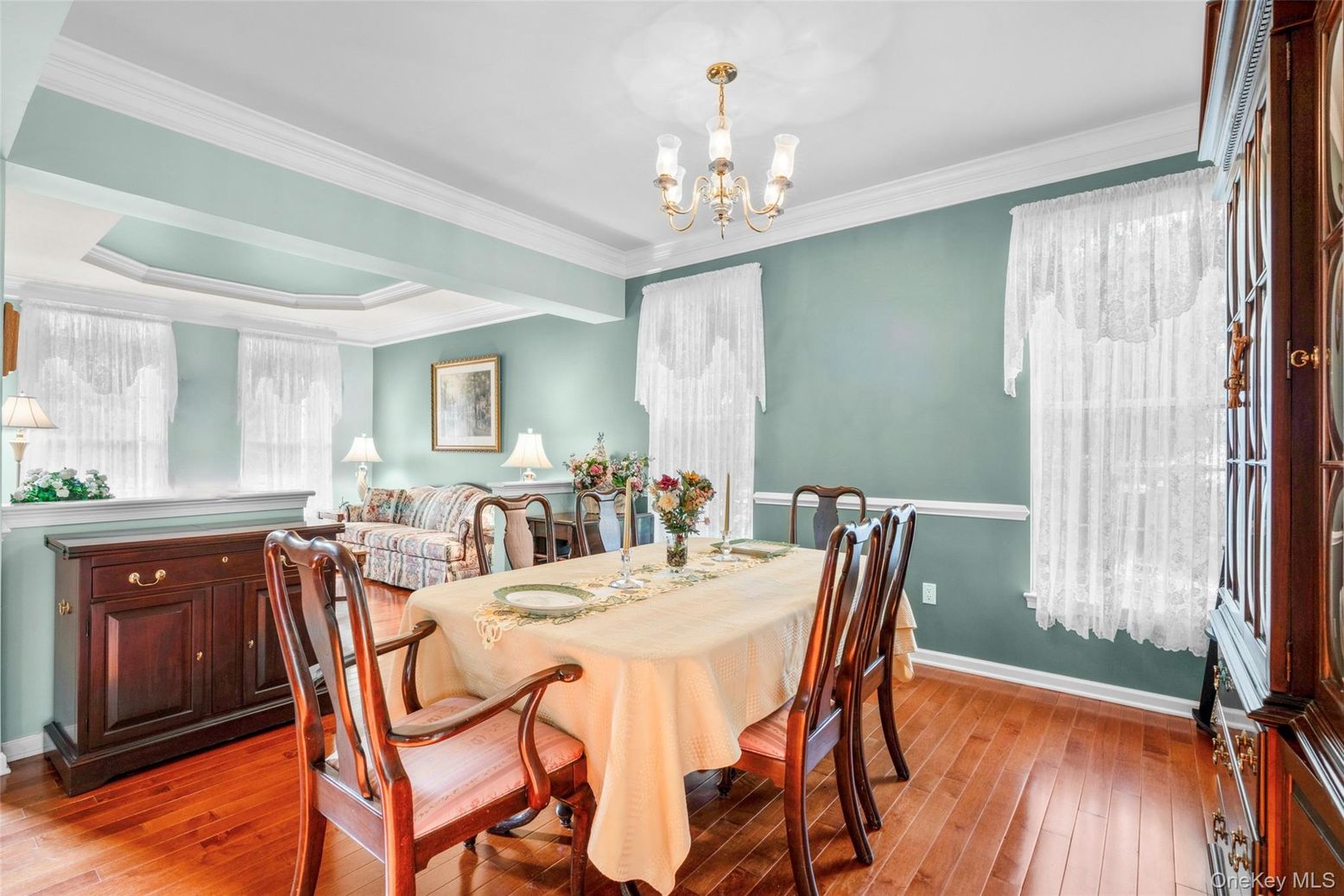 Chandelier, Dining room, Interior, Wood Texture Flooring