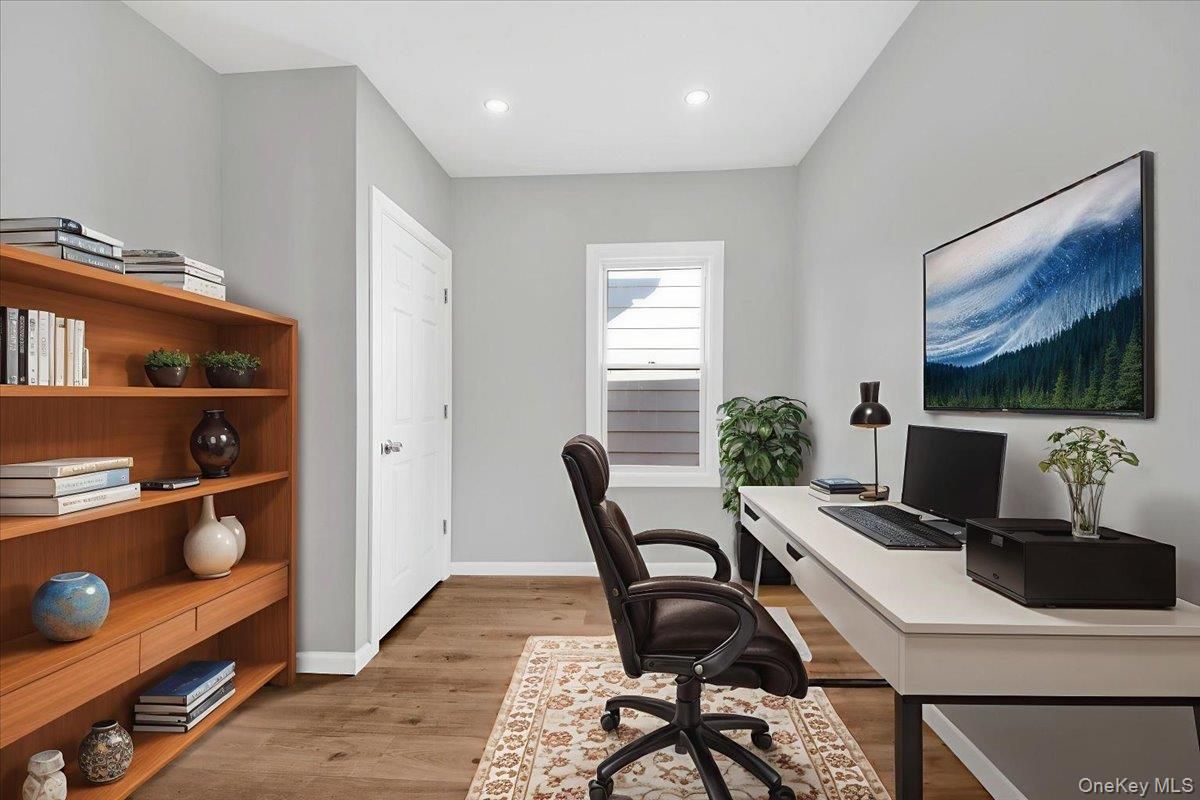 Home Office, Interior, Recessed Lighting, Wood Texture Flooring