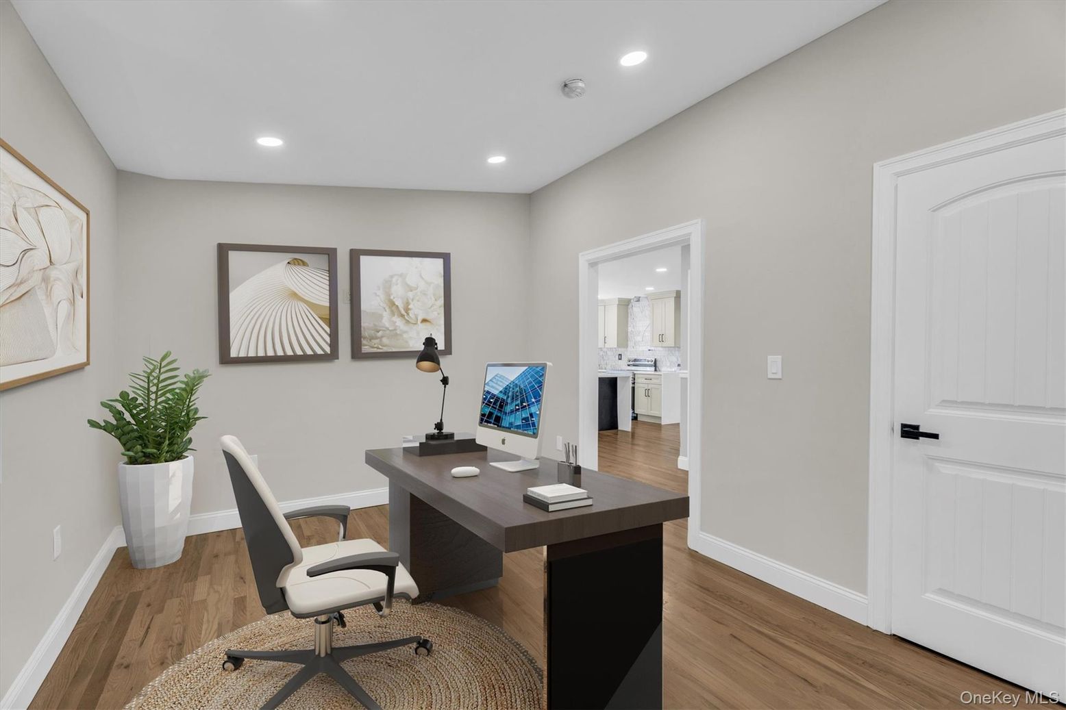 Home Office, Interior, Recessed Lighting, Wood Texture Flooring