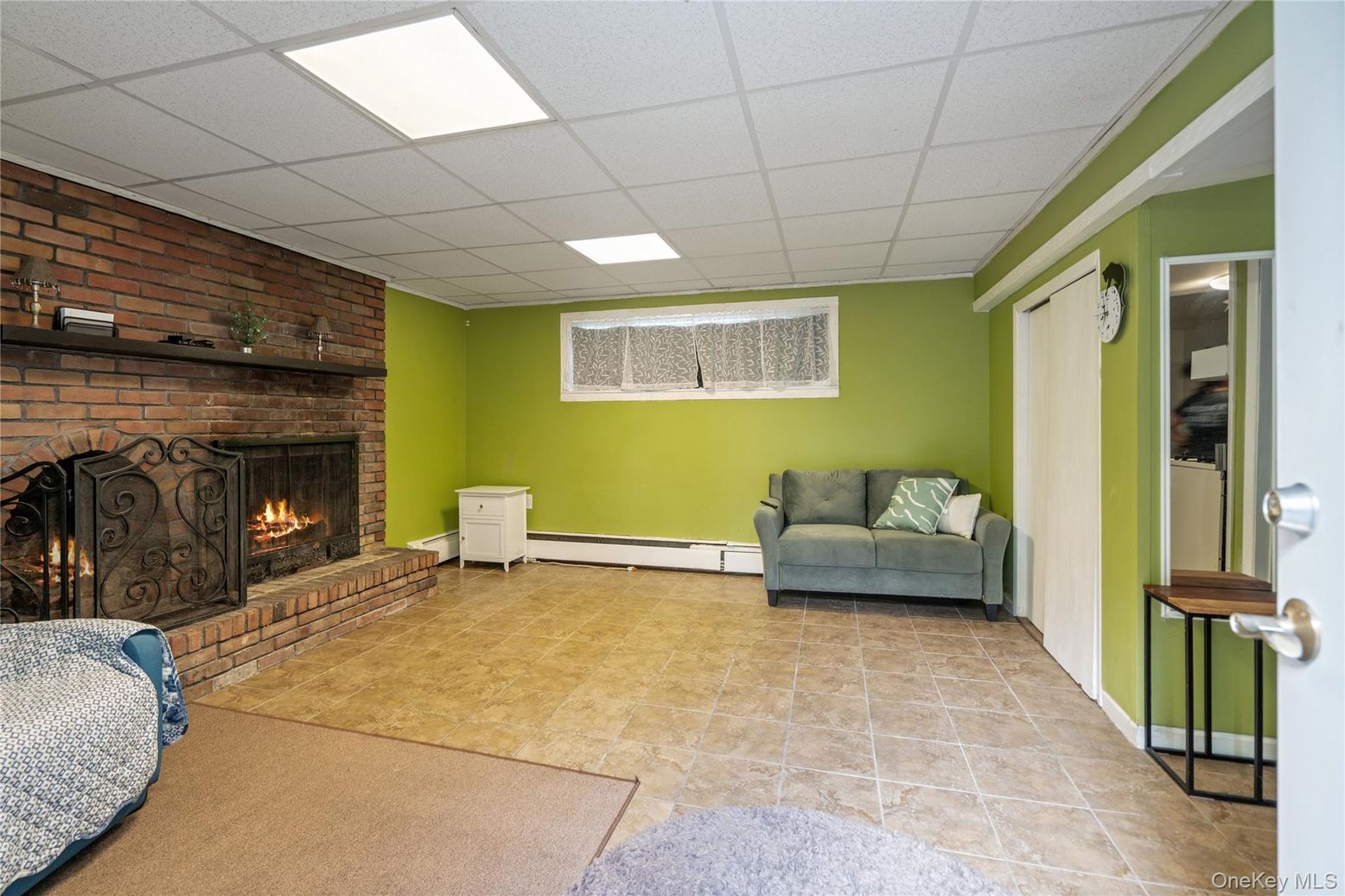 Fireplace, Interior, Recessed Lighting, Stone Walls, Wooden Walls