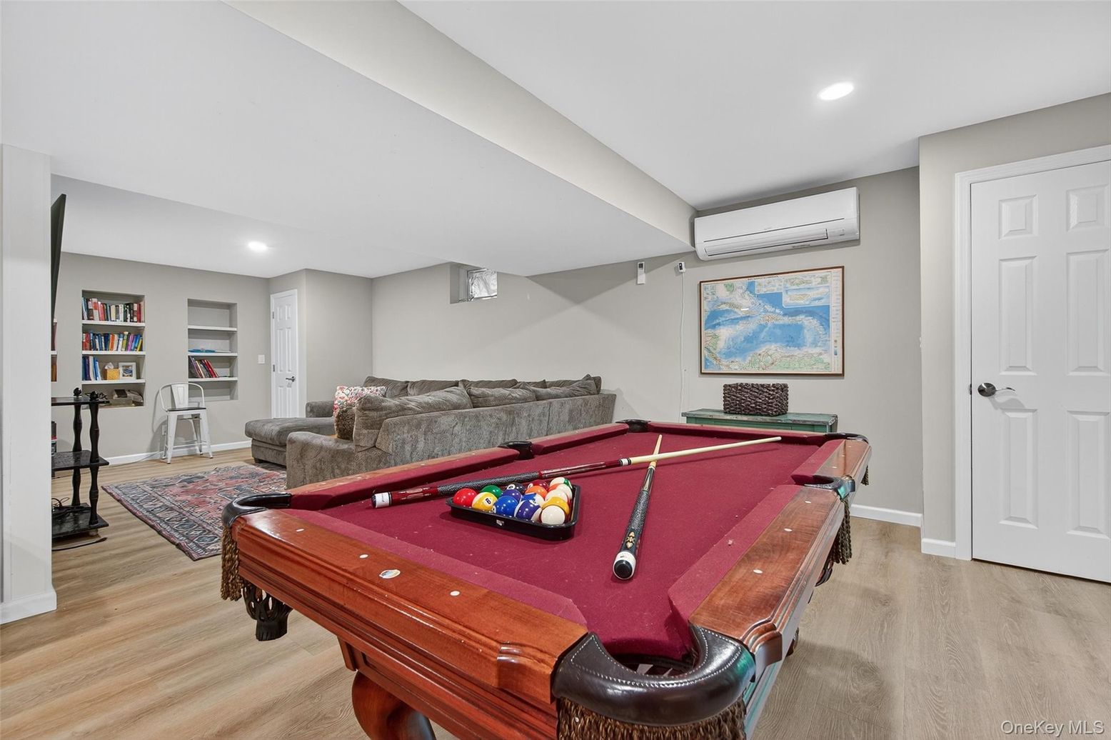 Billiard Table, Game Room, Interior, Recessed Lighting, Wood Texture Flooring