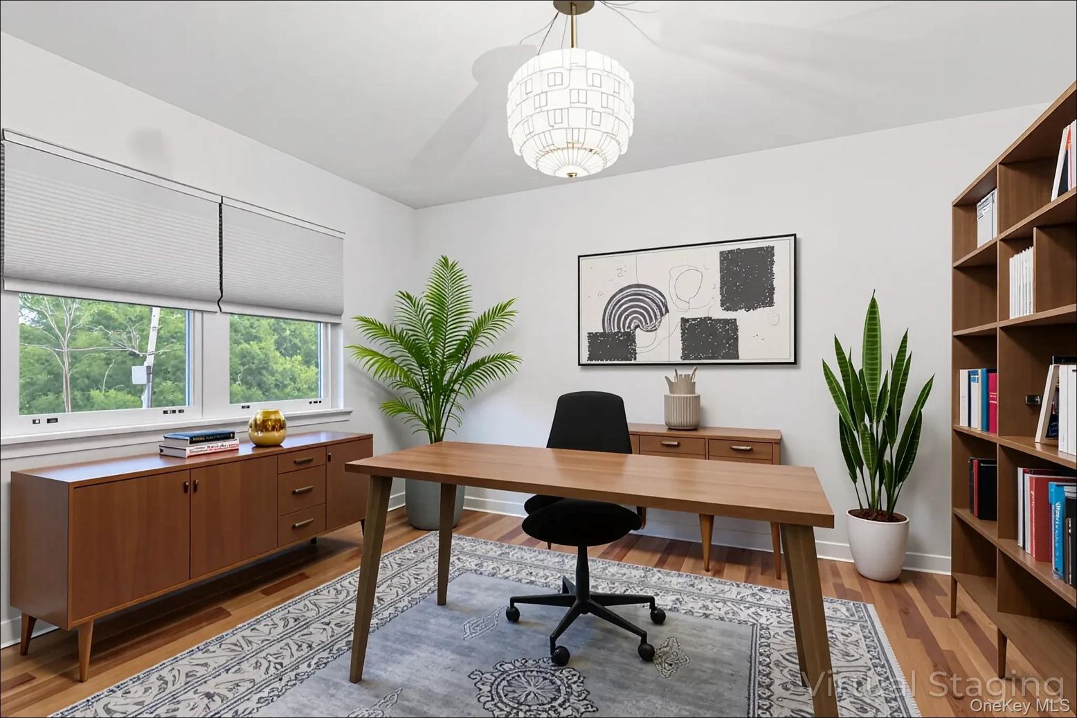 Chandelier, Home Office, Interior, Wood Texture Flooring