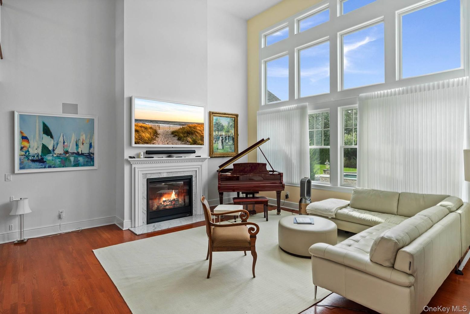 Fireplace, Interior, Living room, Piano, Wood Texture Flooring