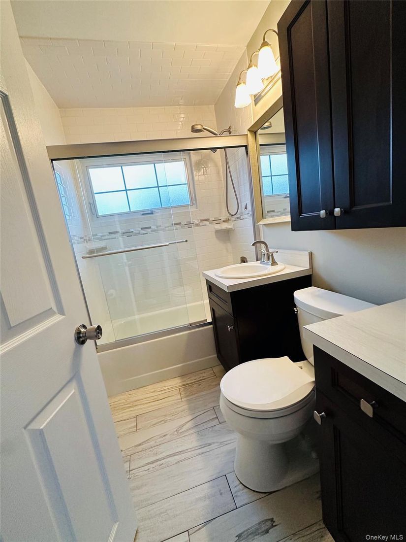 Bathroom, Glass Shower, Interior, Wood Texture Flooring
