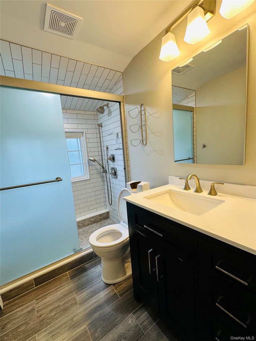 Bathroom, Glass Shower, Interior, Wood Texture Flooring