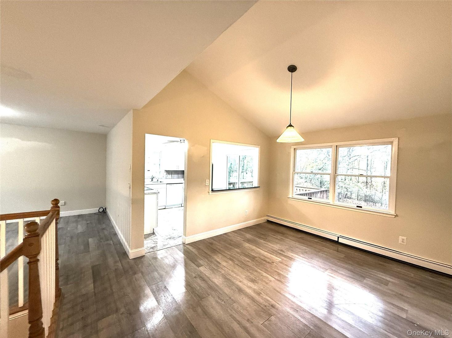 Empty room, Interior, Pendant Lights, Wood Texture Flooring