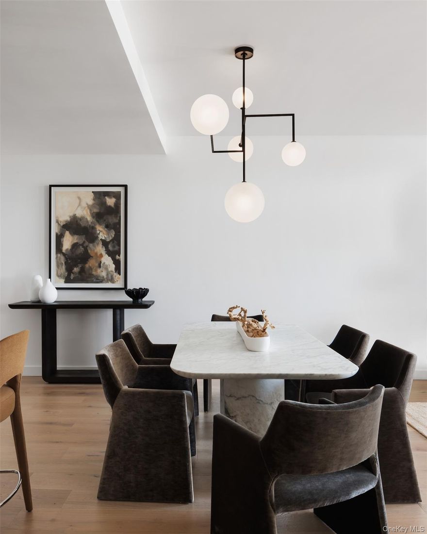 Dining room, Interior, Pendant Lights, Wood Texture Flooring