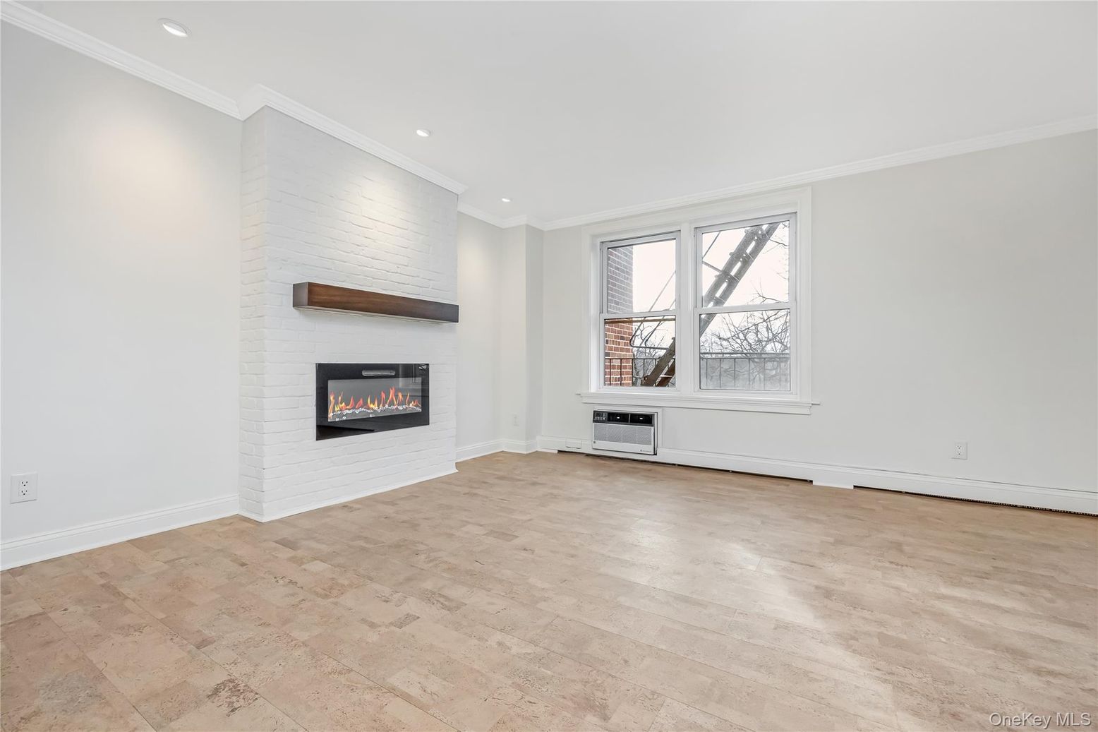 Empty room, Fireplace, Interior, Recessed Lighting, Wood Texture Flooring