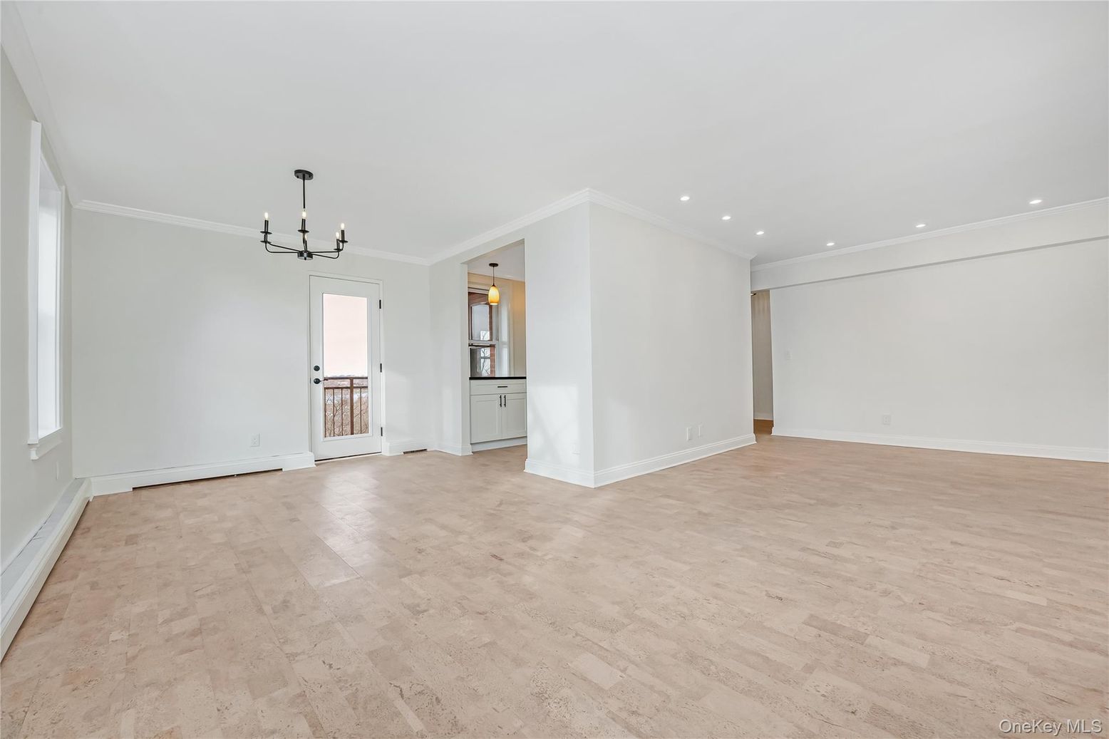 Chandelier, Empty room, Interior, Pendant Lights, Recessed Lighting, Wood Texture Flooring