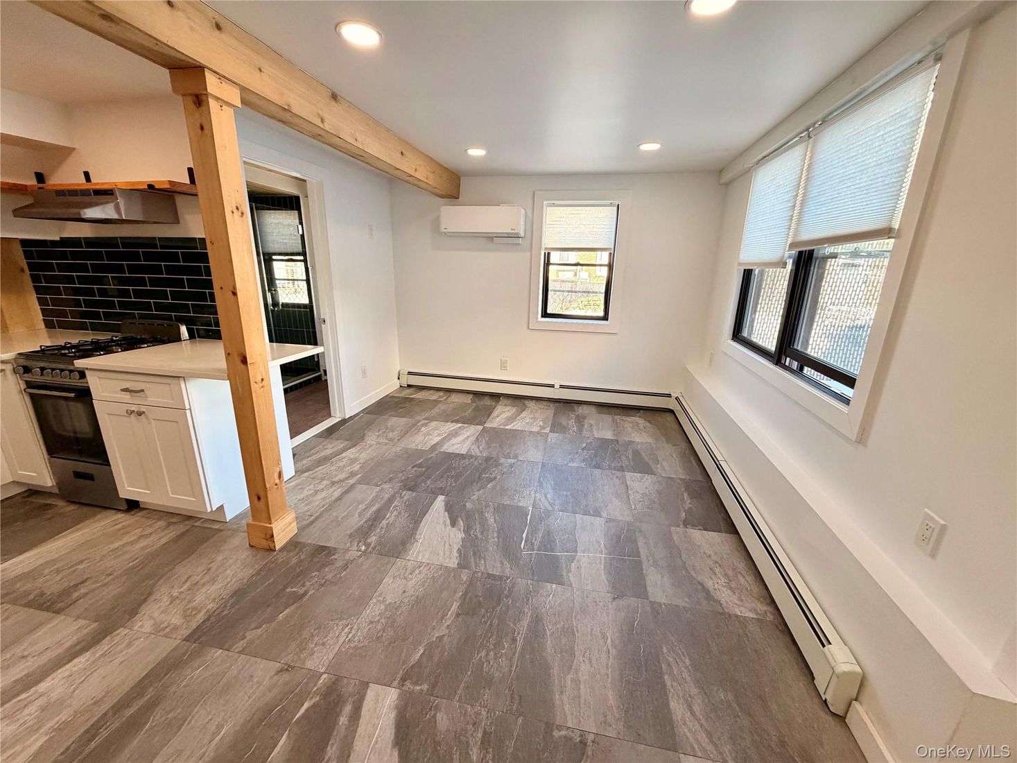 Empty room, Interior, Kitchen, Recessed Lighting, Wooden Beams