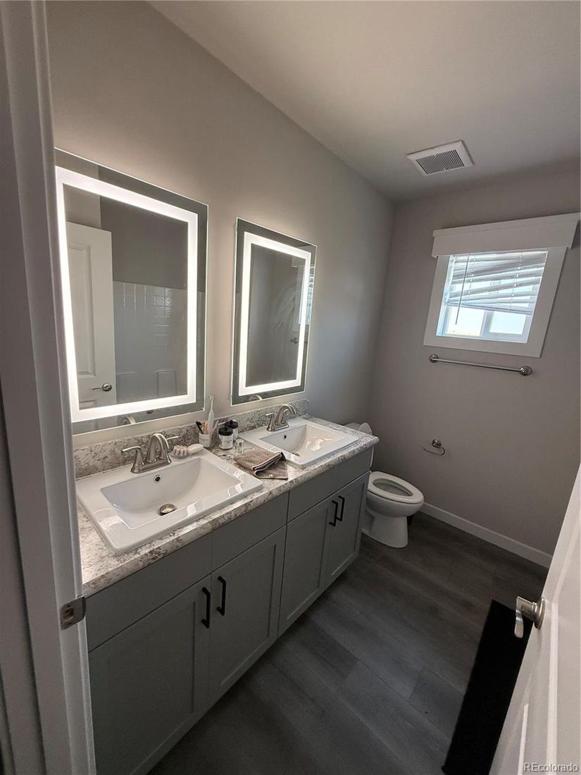 Bathroom, Dual Sink Vanities, Interior, Wood Texture Flooring