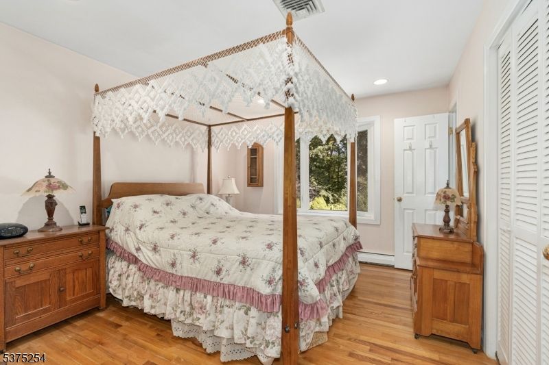 Bedroom, Chandelier, Interior, Recessed Lighting, Wood Texture Flooring