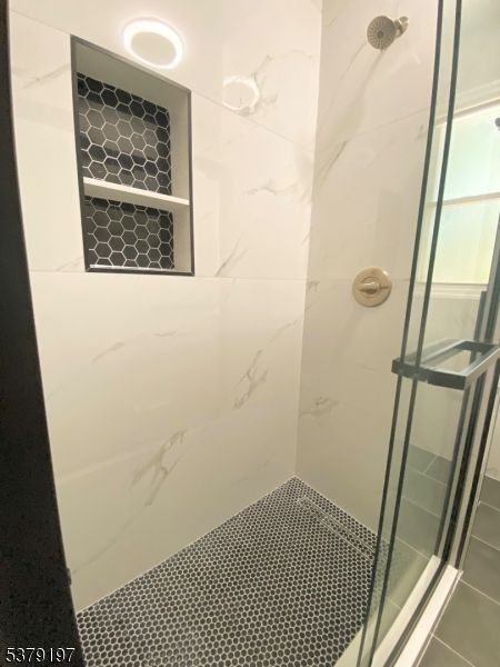 Bathroom, Glass Shower, Interior, Marble Walls, Recessed Lighting