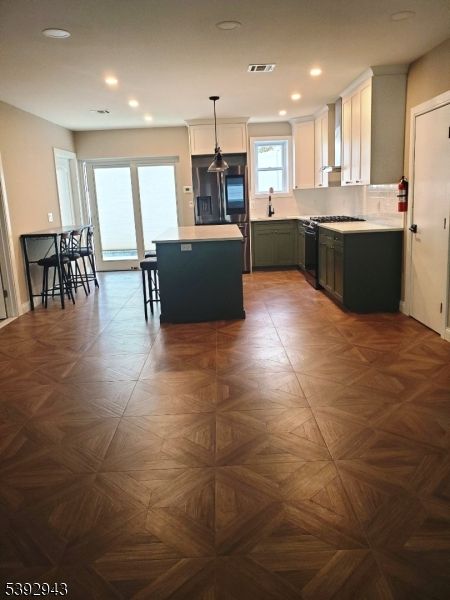 Interior, Kitchen, Pendant Lights, Recessed Lighting, Wood Texture Flooring