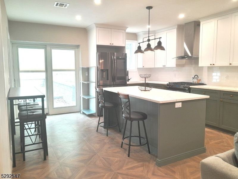 Interior, Kitchen, Pendant Lights, Recessed Lighting, Wood Texture Flooring