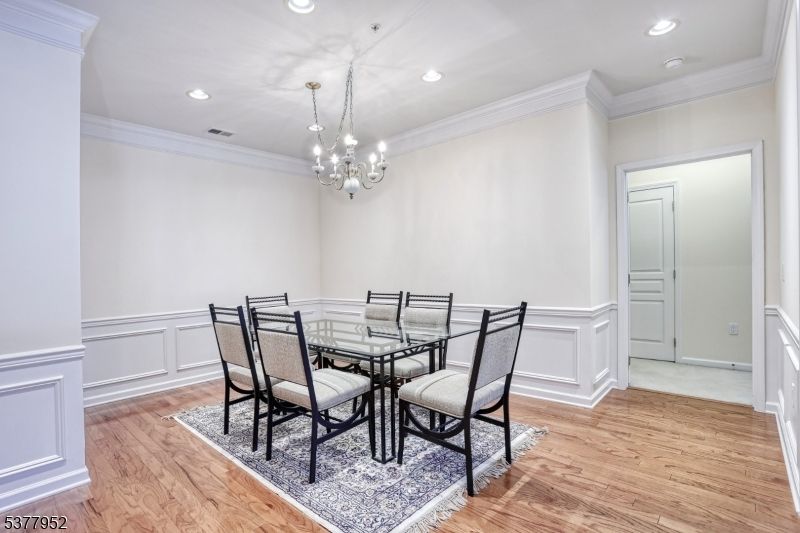 Chandelier, Dining room, Interior, Pendant Lights, Recessed Lighting, Wood Texture Flooring