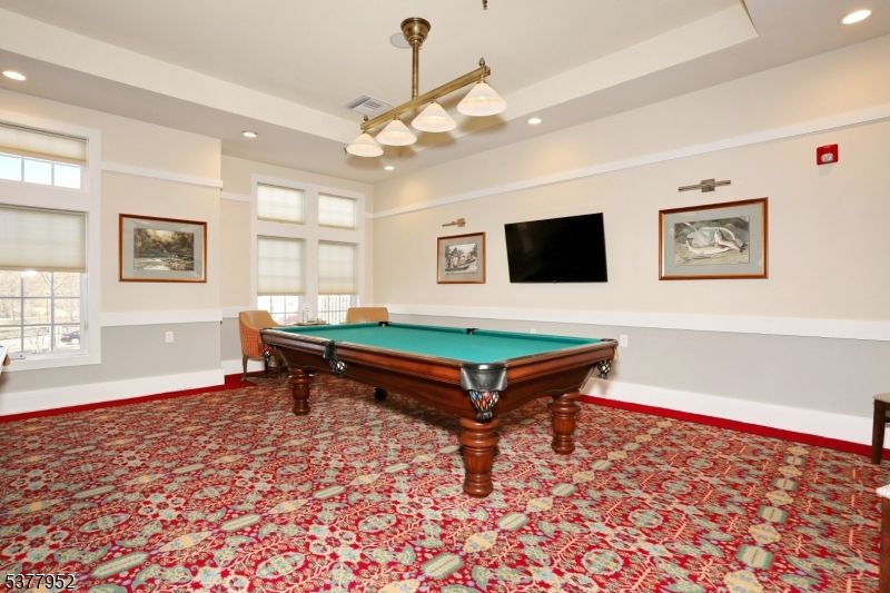 Billiard Table, Chandelier, Game Room, Interior, Recessed Lighting