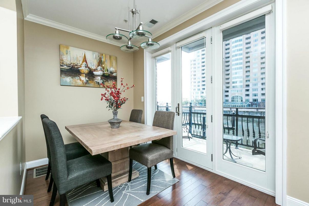 Dining room, Interior, Pendant Lights, Wood Texture Flooring
