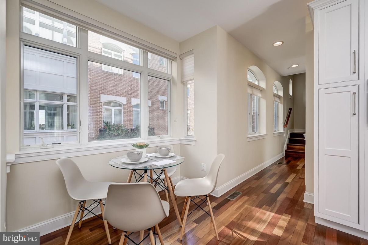Dining room, Interior, Recessed Lighting, Wood Texture Flooring